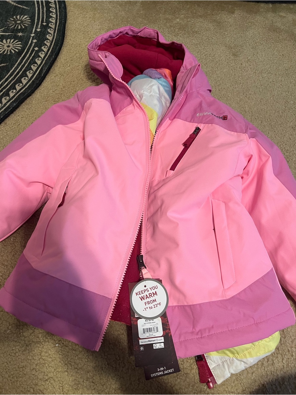 Swiss Tech Girls' Pink Colorblock Winter Jacket with liner nwt size 4-5